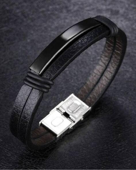 Men's Gold Anchor Bracelet in Black Leather – Nialaya