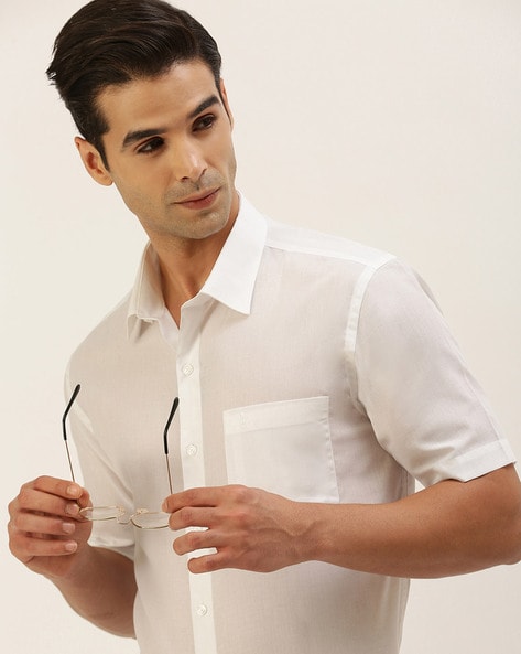 Ramraj Cotton Mens Full Sleeve Formal 100 % Cotton White Shirt