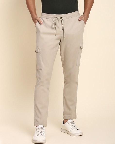 Buy Khaki Green Linen Blend Cargo Trousers from Next