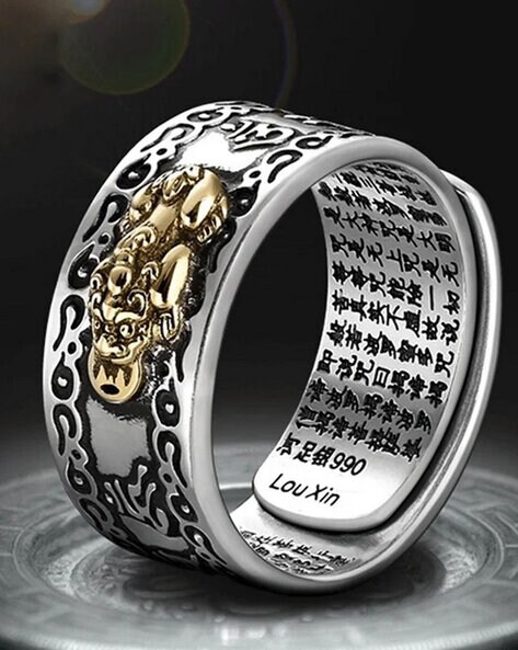 Feng Shui Ring Feng Shui PiXiu Mantra Ring for Men and Women, Wealth  Protection Ring, Adjustable Buddha Ring, Buddhist Heart Sutra Jewelry Ring.  (Color : Glod-silver) : Amazon.com.be: Fashion