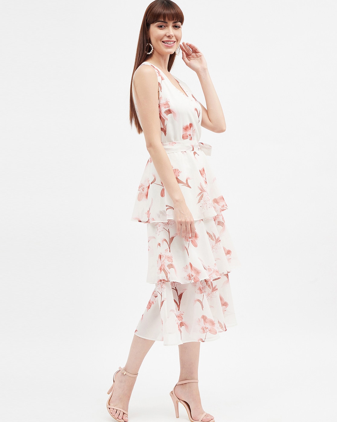 Floral Print Tiered Dress with Criss-Cross Back