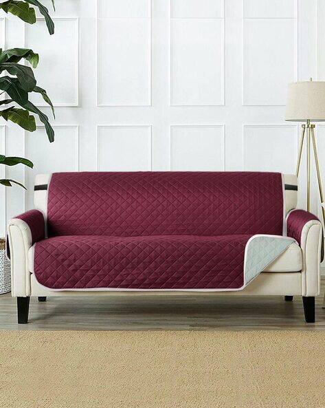 Cortina Eyelet Curtain Reversible Quilted Single Seater Sofa Cover - Brown and Grey