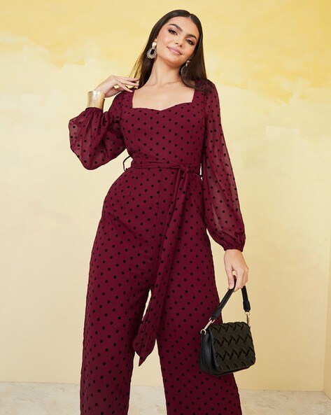 Burgundy polka dot jumpsuit online