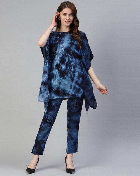 SELVIA Black  Cream Tie  Dye Mid Rise Trousers