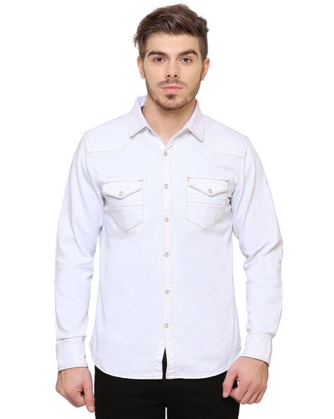 Experience 157+ white denim shirt best