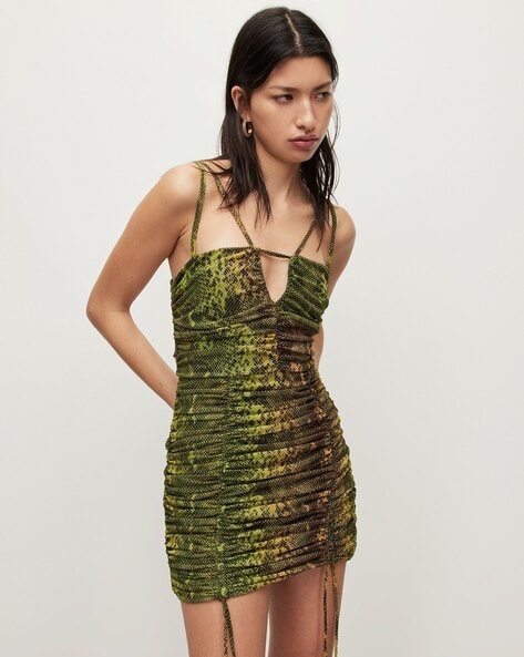 Buy ALL SAINTS Gloria Ramona Gathered Bodycon Snake Print Dress Green Color Women AJIO LUXE