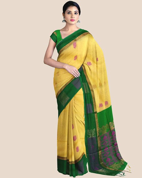 Peacock Green Maheshwari Silk Cotton Saree