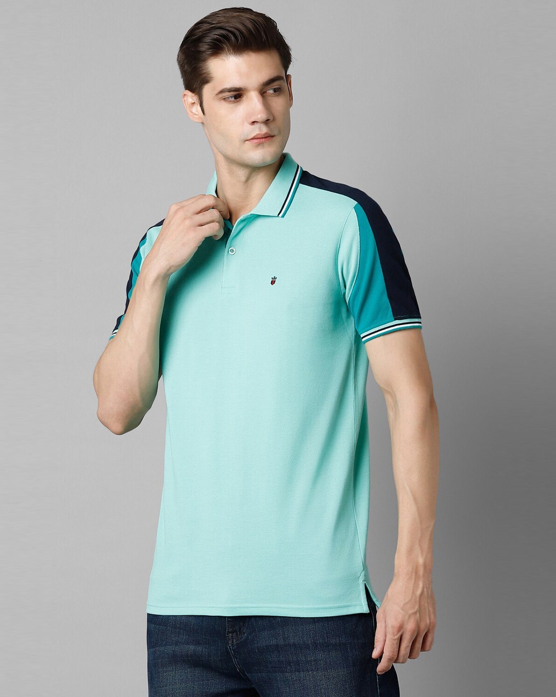 Louis Philippe blue color block t shirt - G3-MTS16261