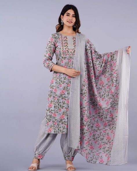 3-Piece Floral Print Straight Kurta Set