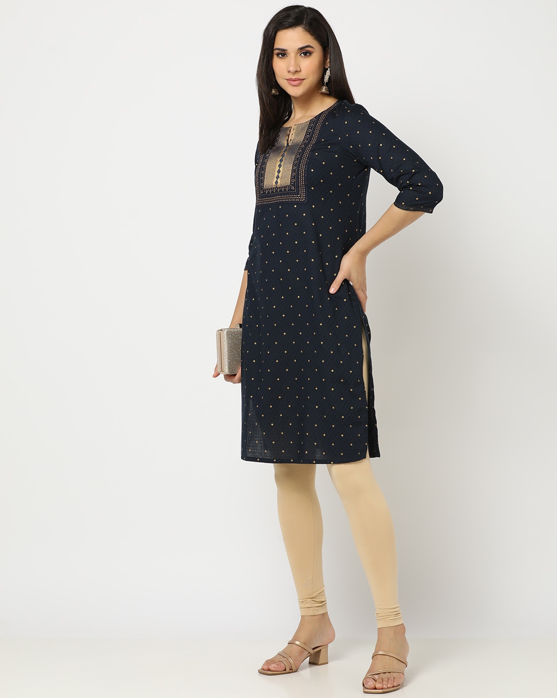 Navy Blue Rayon Long Kurti With Legging | Kurti designs, Women tunic tops, Navy  blue party