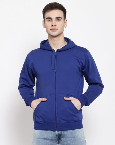 Zip Hoodie Front Blue Hoodie Sweater Zip-Front Hooded Sweatshirt