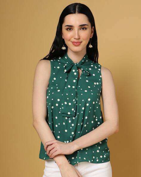 ISCENERY BY VERO MODA Polka-Dot Print Top with Neck Tie-Up