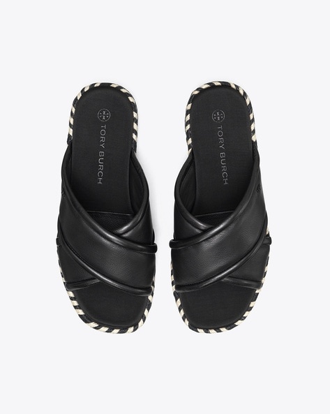 Buy Tory Burch Miller Leather Soft Sandals | Black Color Women | AJIO LUXE