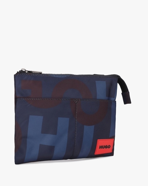 HUGO Boss Recycled-nylon reporter bag with geometric print | HUGO BOSS