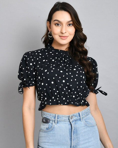 Black polka dot crop top online