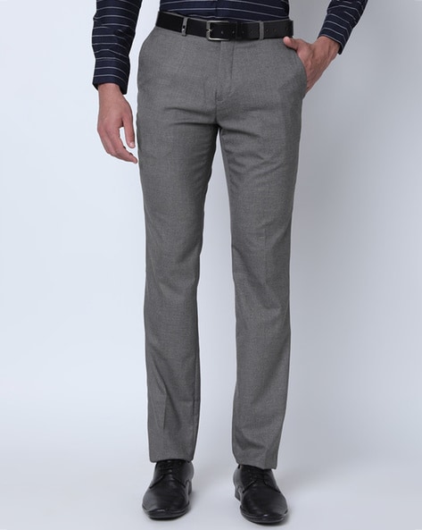 Buy Oxemberg Men Charcoal Grey Trim Fit Solid Formal Trousers online   Looksgudin