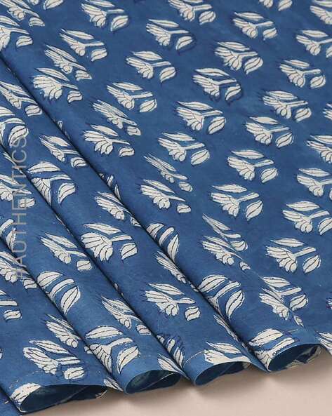 Sapphire Blue Jaipur Handprinted Ajrakh Cotton Dress Material with Nat –  Sharvari's
