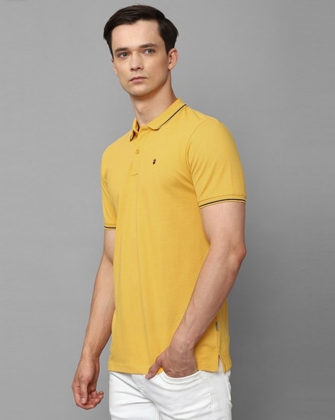 Buy Louis Philippe Men Off White Solid Polo Collar Pure Cotton T