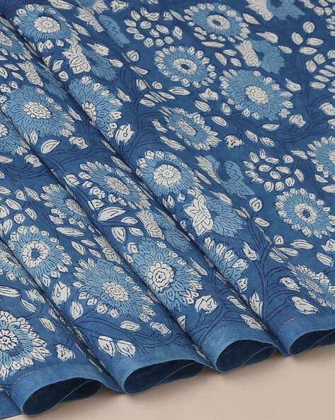 Indigo Buti Flower Chanderi Silk Hand Block Print Suit with Chanderi S –  DeroDia