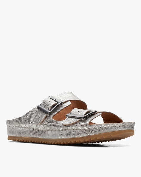 Clarks silver 2025 flat sandals