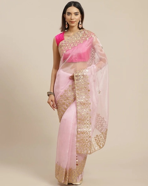 Buy online Premium Organza Designer saree with Embroidery Work - Pink-AF1904