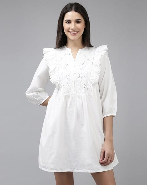VAN HEUSEN Schiffli Embroidered Fit & Flare Dress