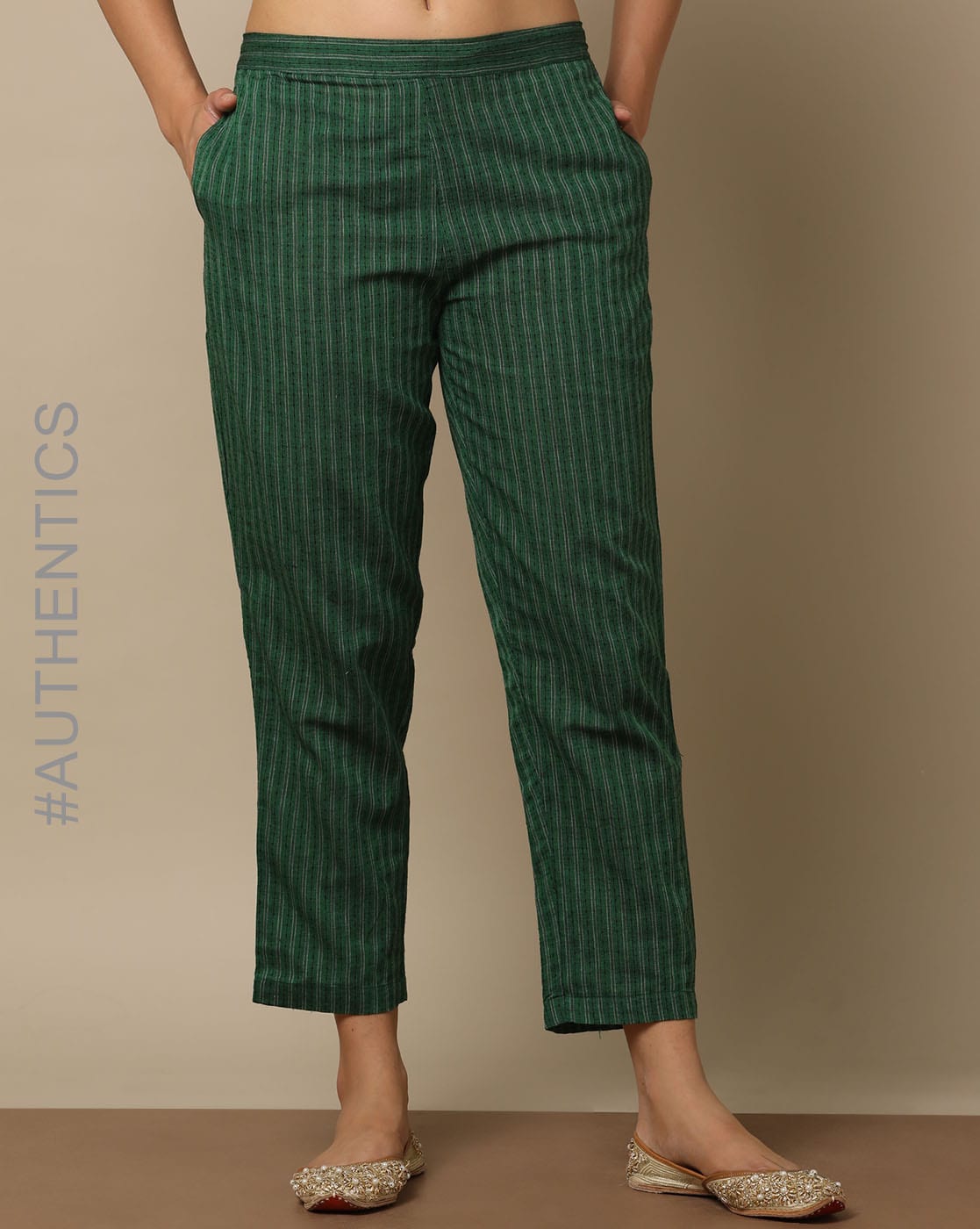 Buy Navy LivIn Striped Straight Pants Online | FableStreet