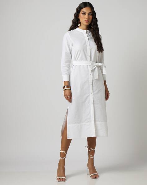 Encrustd Button-Down Shirt Dress with Belt