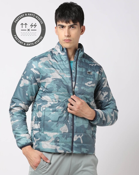 Army print puffer jacket best sale