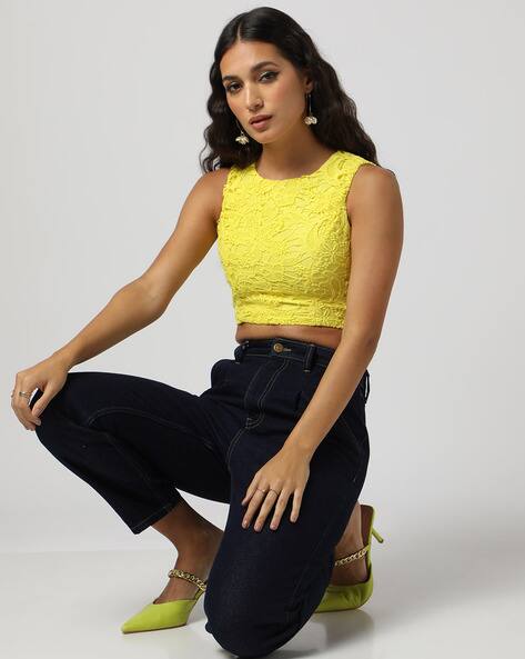 Encrustd Lace Round-Neck Crop Top