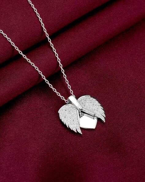 ISWAKI Heart Angel Wings Necklace Silver Pendant Engraved India | Ubuy
