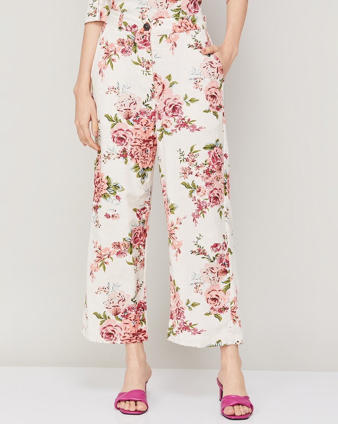 Large Scale Floral Wide Leg Pants | boohoo