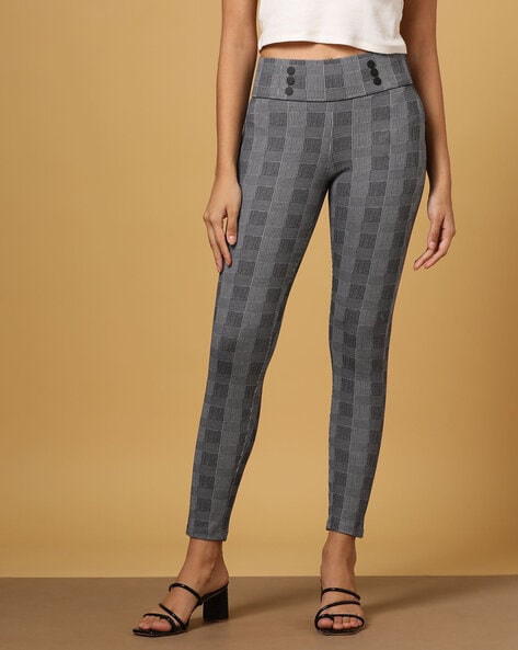 Kraus Checked High-Rise Skinny Fit Pants