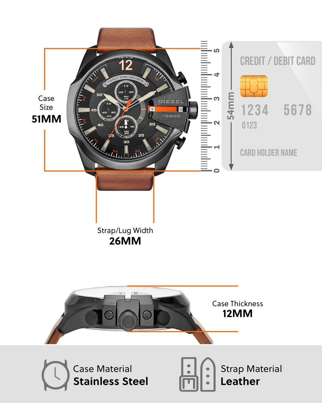 Dz4343 Diesel Chief Watch Diesel Mega Chief Black Dial Brown Leather – Watch Addict