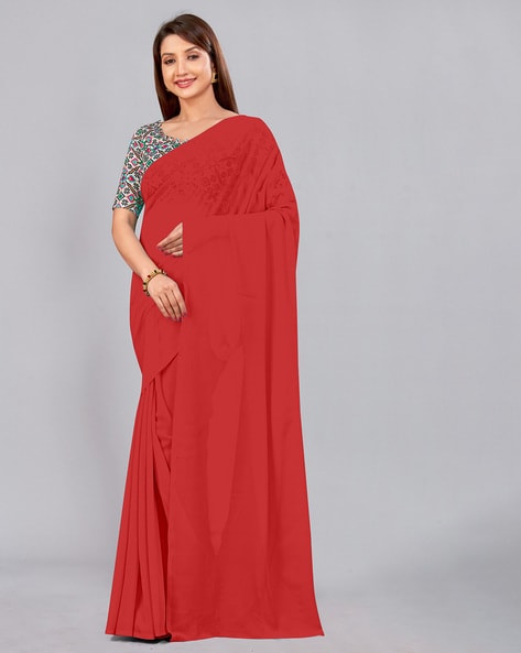 Buy SUPUJIT® Women's Art Silk plain Saree for Wedding with Jacquard Lace  Border & Jacquard Blouse Piece in Red Colour(Saree Length 6.3 Mtr) (RED) at  Amazon.in