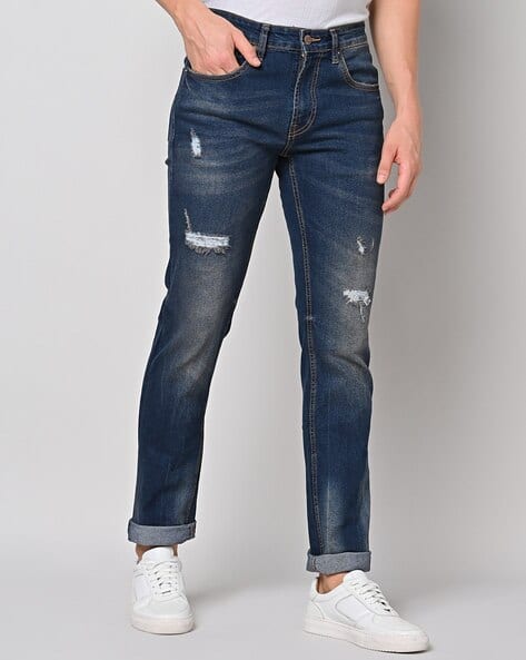 Men Heavy-Wash Vapour Slim Fit Distressed Jeans