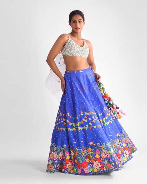 Deep Blue Floral Printed Lehenga Set Design by Paulmi & Harsh at Pernia's  Pop Up Shop 2024