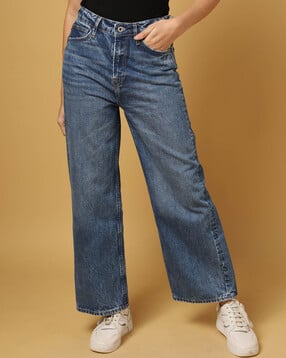 Mid-Wash High-Rise Wide Leg Jeans