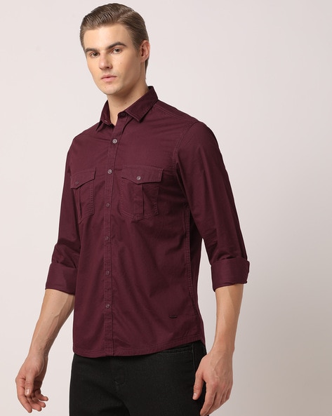 Cross Dyed Sim Fit Shirt with Patch Pocket