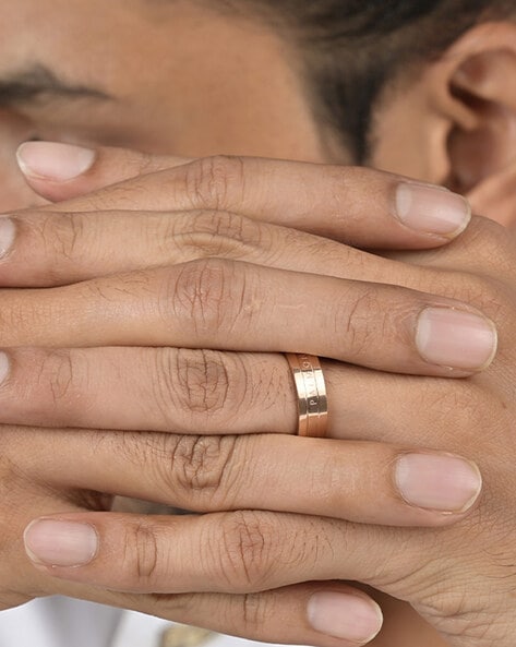 Half Bezel Solitaire Mens Comfort Fit Wedding Ring In 18K Rose Gold |  Fascinating Diamonds