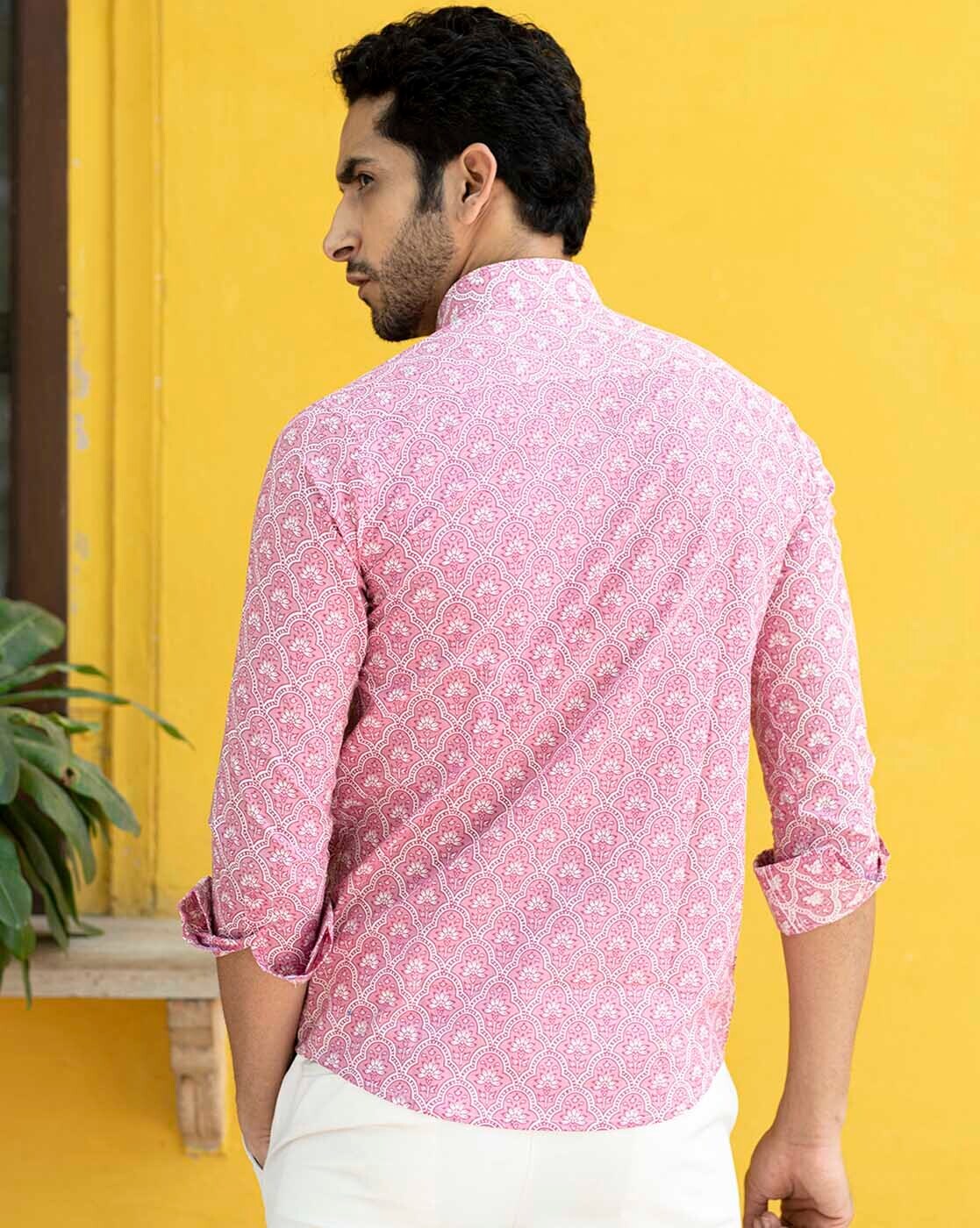 Buy Tistabene Pink Denim Fabric Solid Shirt (Large) Online at Best