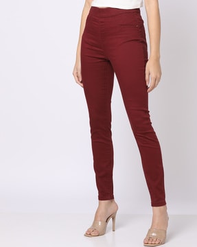WINE High waisted tie detail jeggings, Womens Jeggings