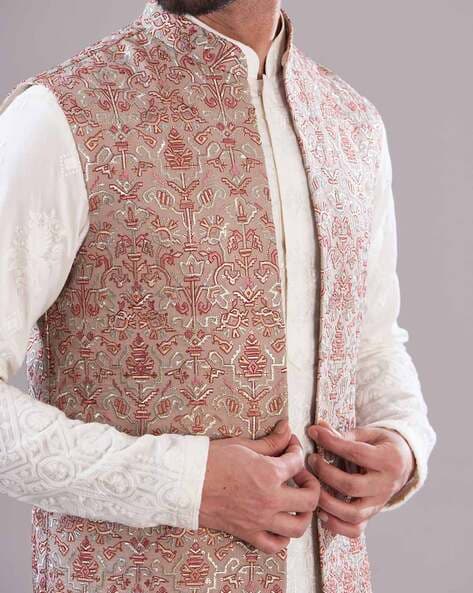 Buy Yellow Nehru Jacket Kashmiri Idris Set For Men by Qbik Online at Aza  Fashions.