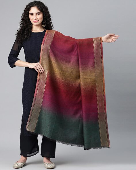 Striped Wool Shawl with Zari Border Price in India