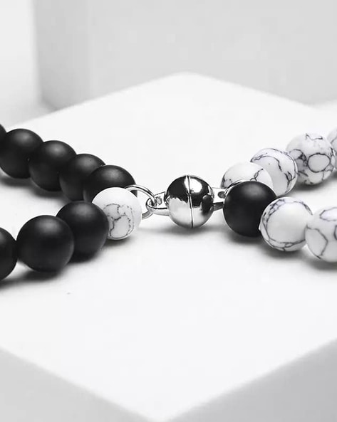 Buy BEAUTIVIA Unisex Bracelets Multi Layer Tiple Protection Stone Beads  Couple-Combo Matching Best Friend Relationship Couple Bracelet White And  Black 2 Pcs at Amazon.in