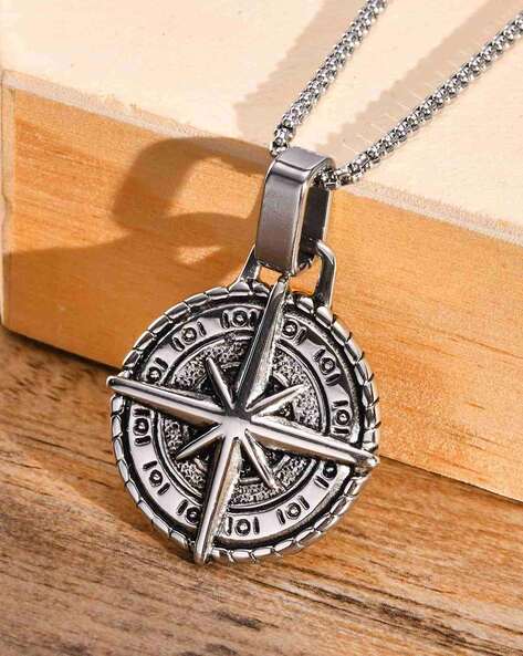 Men's Silver Compass Amulet Necklace