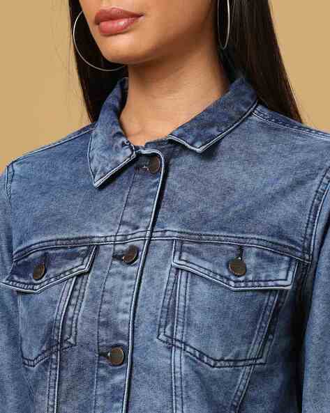 Buy online Stone Washed Graphic Denim Jacket from jackets and blazers and  coats for Women by Bossify-be Your Own Boss for ₹649 at 66% off | 2024  Limeroad.com