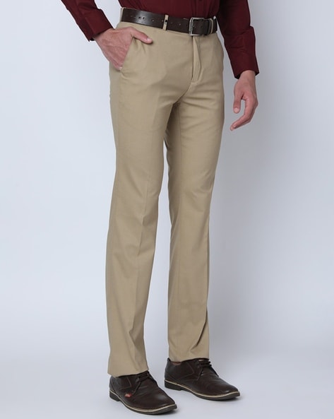 Buy Oxemberg Men Brown Slim Fit Solid Linen Formal Trousers - Trousers for  Men 4324000 | Myntra