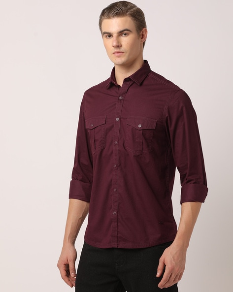 Men Slim Fit Shirt with Flap Pockets