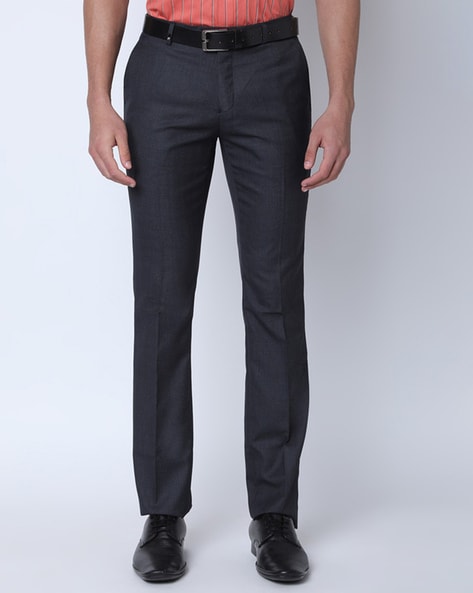 Buy Oxemberg Grey Slim Fit Flat Front Trousers for Mens Online  Tata CLiQ
